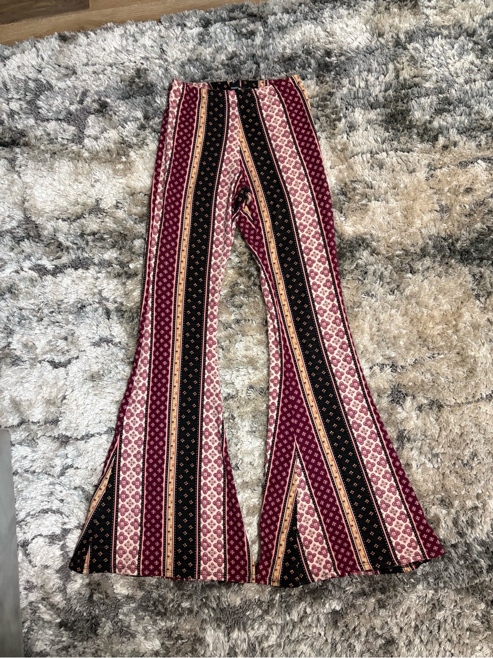 Windsor Black, Burgundy & Pink Boho Print Bell Bottoms